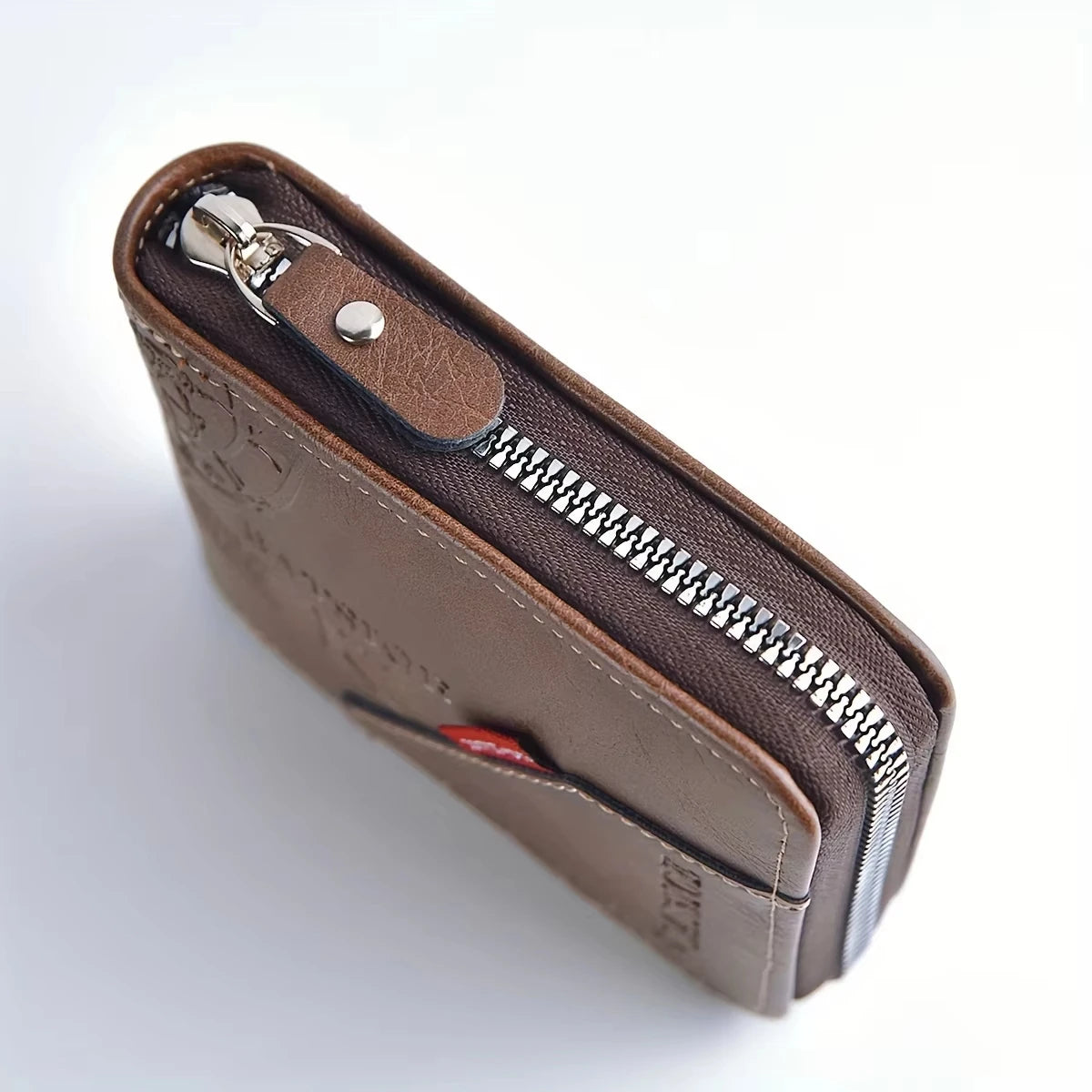 Men's Waxed Leather Card Holder Wallet with Zipper Coin Pocket