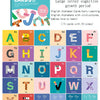A set of Montessori high-contrast flash cards for baby visual stimulation featuring large letters and corresponding pictures.