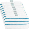 Stack of white microfiber pads with blue stripes for replacement use with Black & Decker steam mops