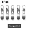 Five durable metal zipper pull replacement sliders in black finish.