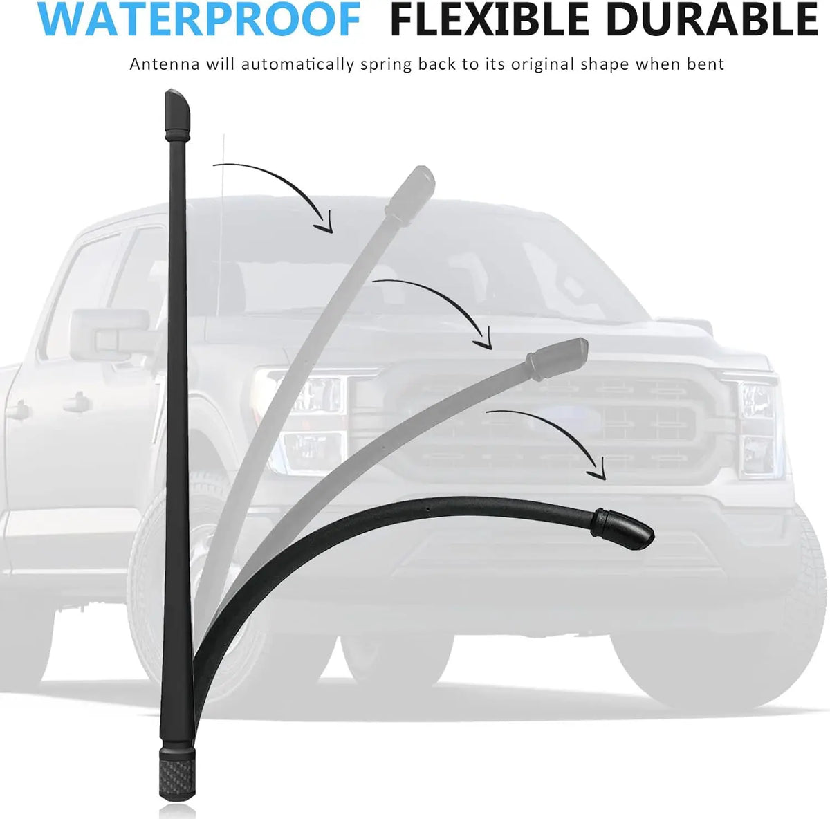 Flexible Rubber Antenna for Ford F-150, Jeep Wrangler & Harley Davidson