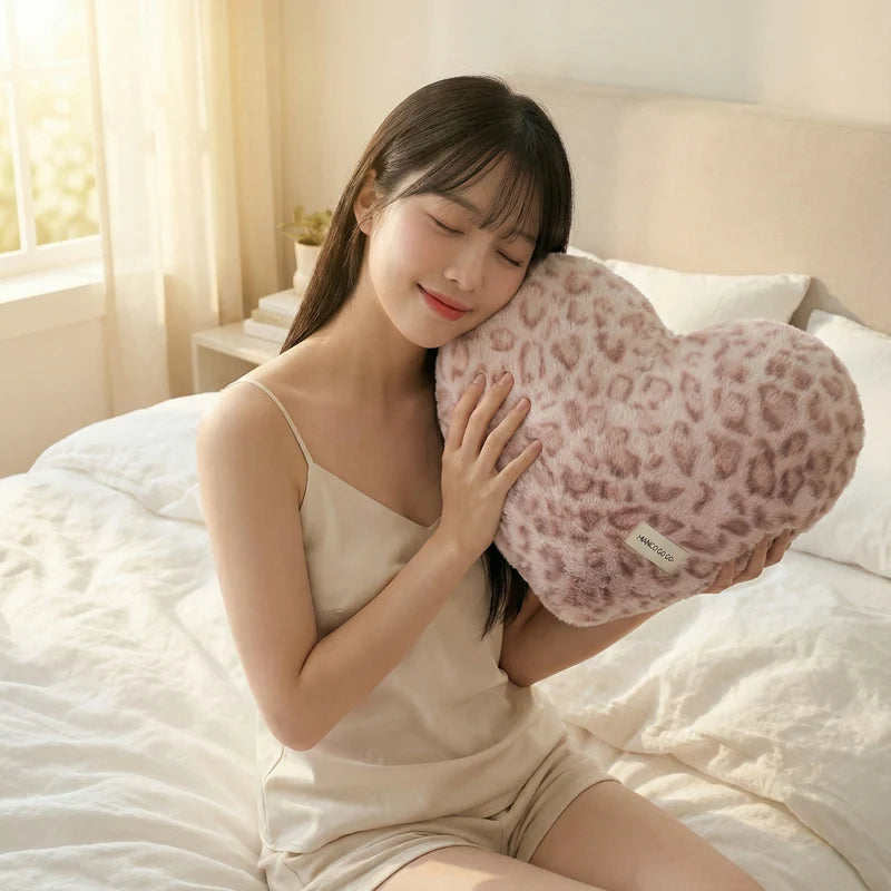 Leopard Print Heart-Shaped Plush Cushion
