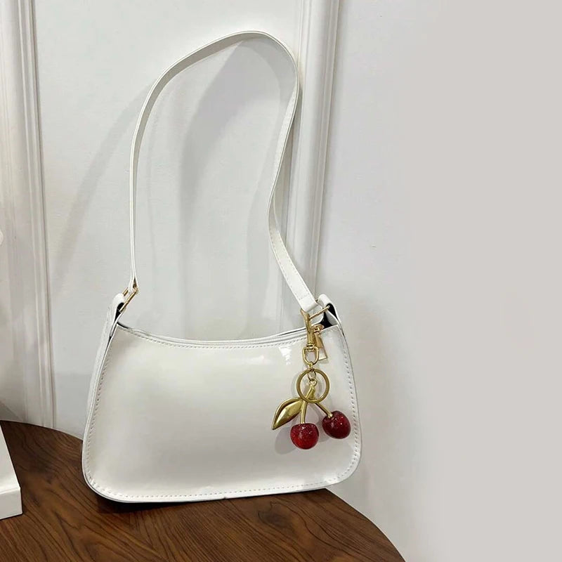 PU Leather Shoulder Bag with Cherry Pendant