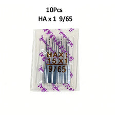 A clear plastic package containing 10 pairs of HA x 1 9/65 sewing machine needles.