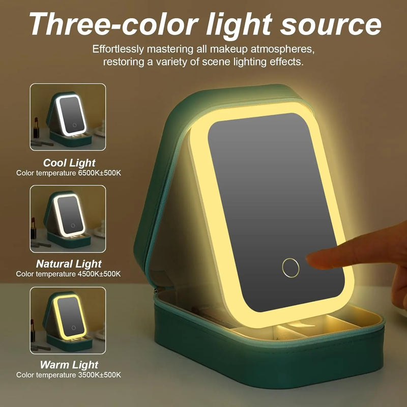 LED Lighted Travel Makeup Case with Adjustable Mirror