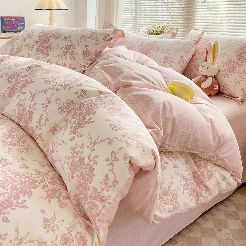 Floral Print 100% Cotton Duvet Cover Set with Two Pillow Shams