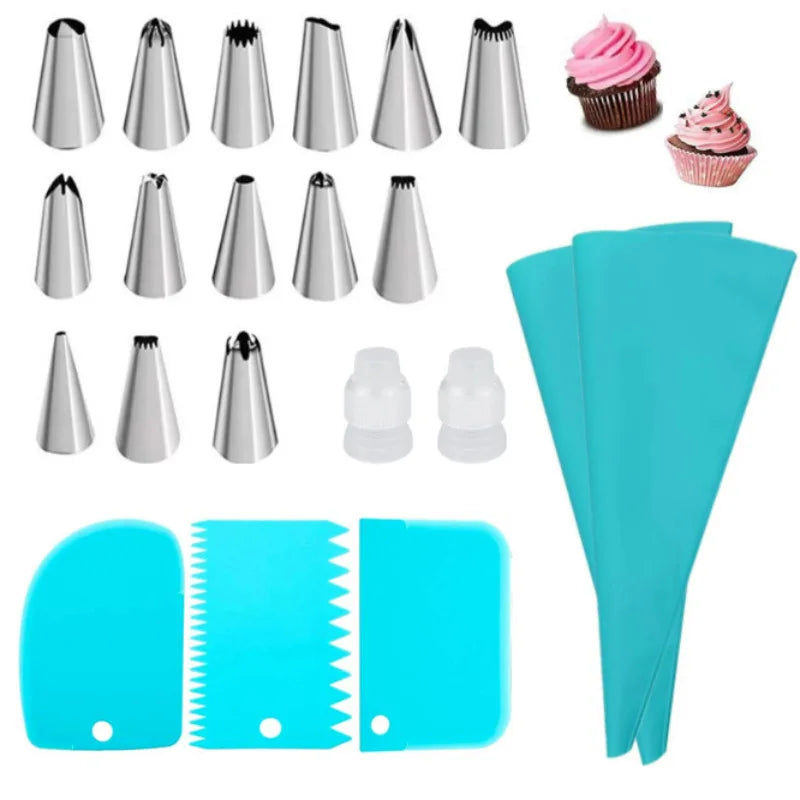Reusable Silicone Piping Bag and Nozzle Set for Cake Decorating