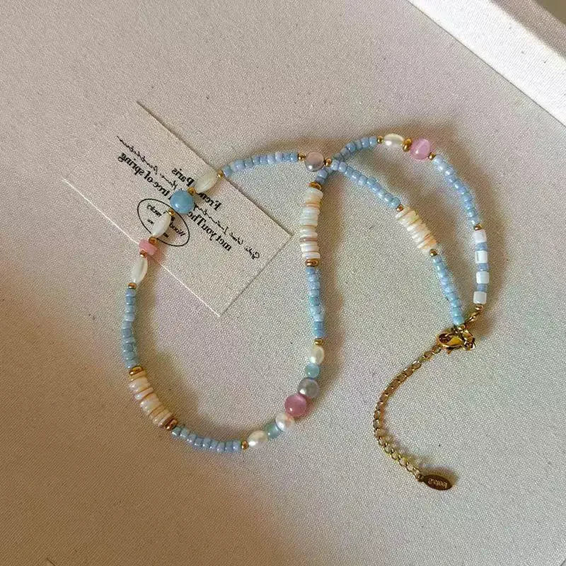 Natural Stone and Pearl Collar Necklace