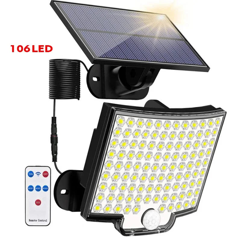 Triple-Head Solar LED Flood Light with Motion Sensor and Remote Control