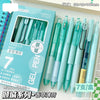 A pack of seven clear and mint green gel pens from the MOKA Classic Style Vanilla Mint series.
