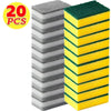 A stack of 20 reusable double-sided cleaning sponges in gray and yellow stripes.