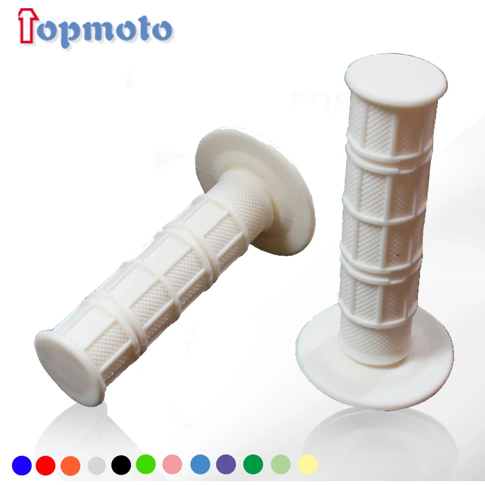 Poignées de guidon en silicone blanc montrées de profil avec diverses options de couleur ci-dessous