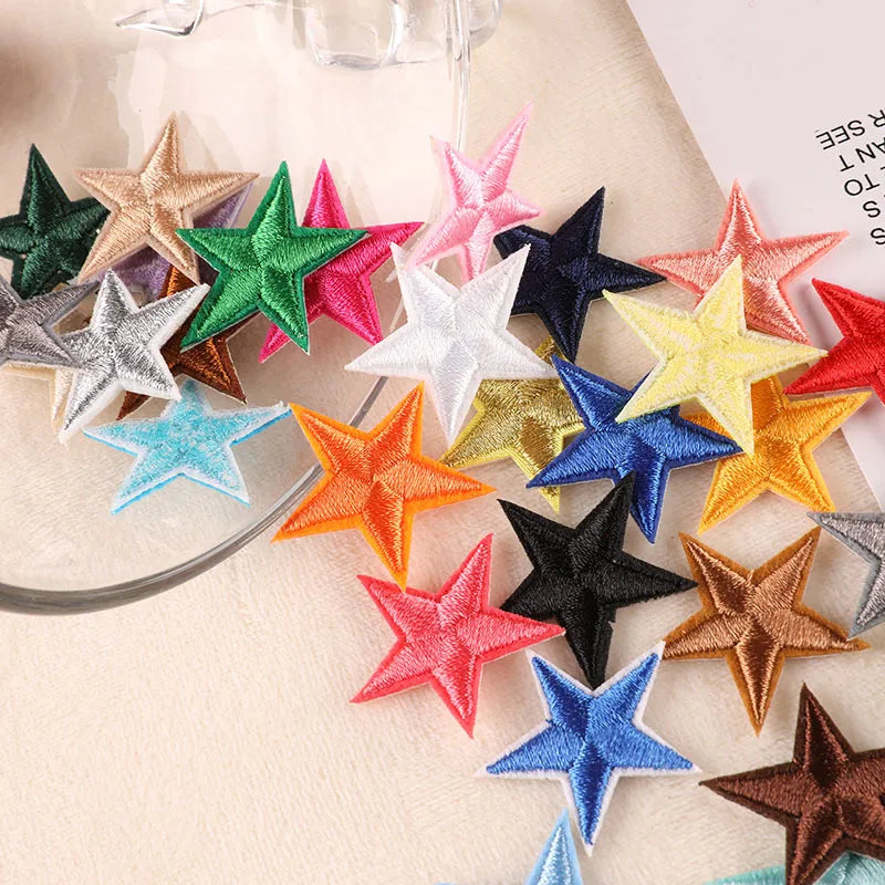 20-Piece Star Embroidery Patches with Iron-On Adhesive