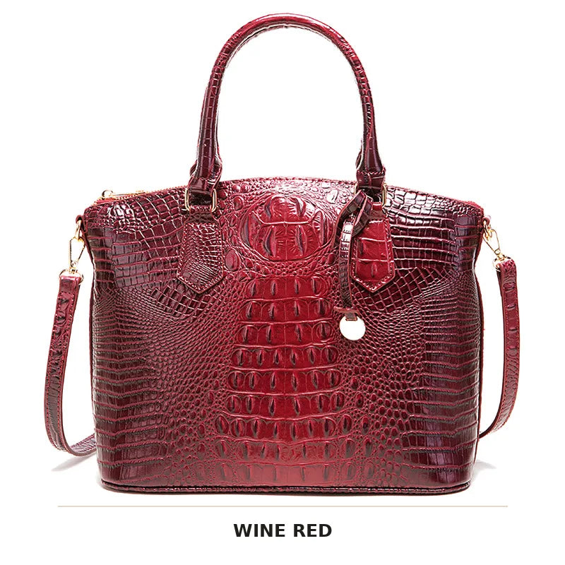 Vintage Croc-Embossed Structured Satchel Handbag