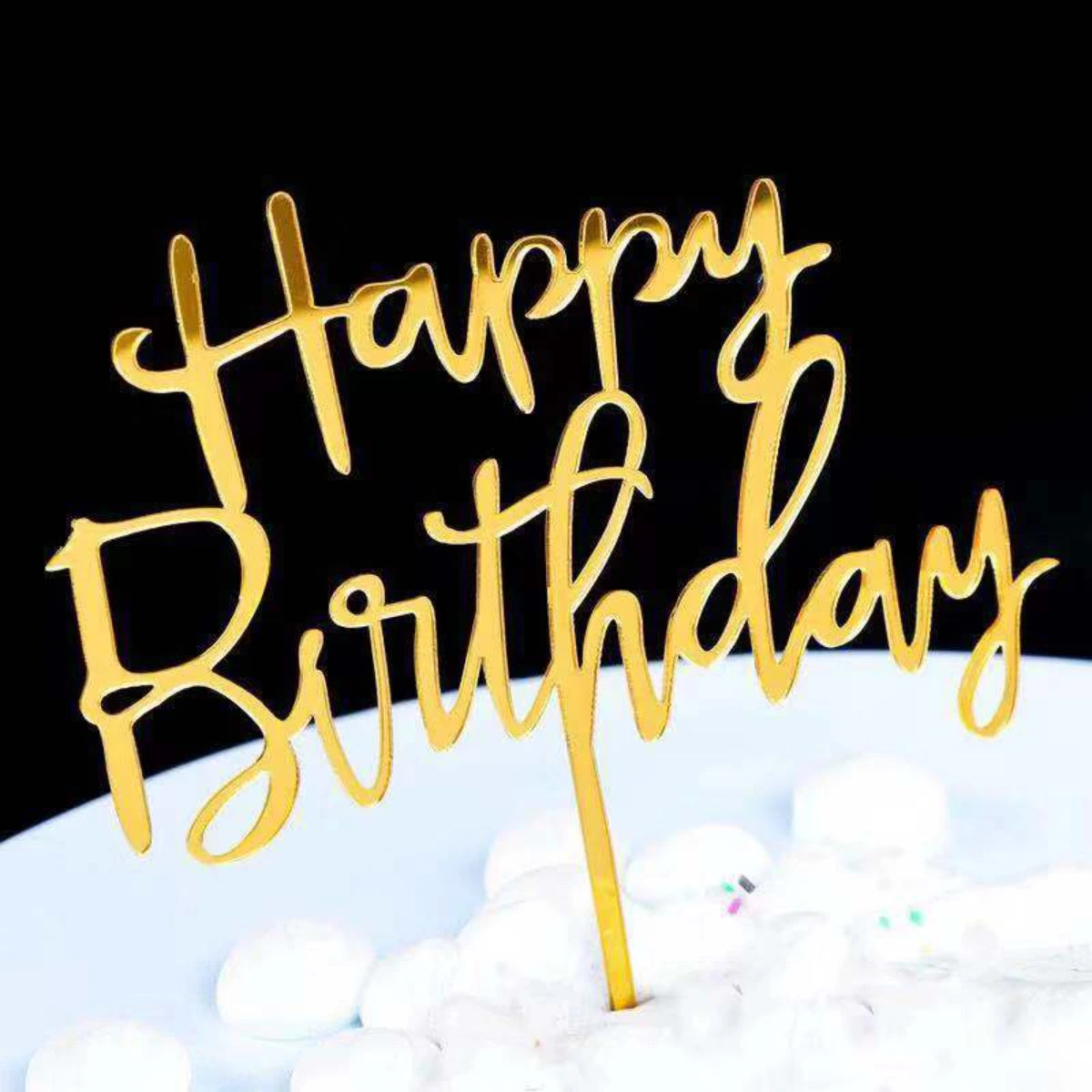Gold Acrylic Happy Birthday Cake Topper Set (10 Pieces)