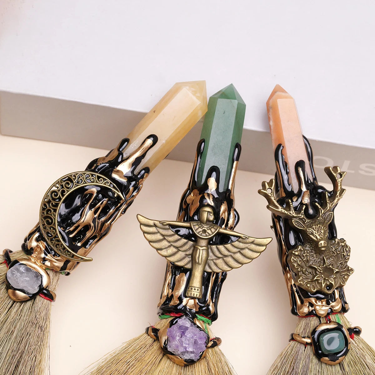 Natural Crystal Witch Broom for Cleansing and Feng Shui