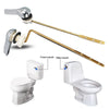 Brass toilet tank flush lever with side mount design and complete toilet set.