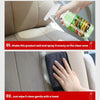 Step-by-step instructions showing how to use a multi-surface water-free car interior cleaner on a seat.