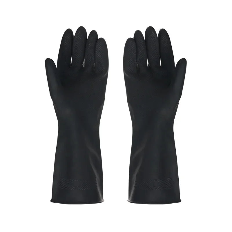 A pair of black durable rubber cleaning gloves with a textured grip.