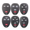 Set of five replacement remote key fobs for select GM vehicles, featuring various lock and start buttons.