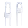 White adjustable U-shaped child safety cabinet locks for knob handles shown in two views