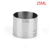 Zylindrische Edelstahlmessbecher mit 25ML-Markierung.