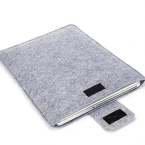 A gray felt laptop sleeve case designed for 11 to 15 inch devices.