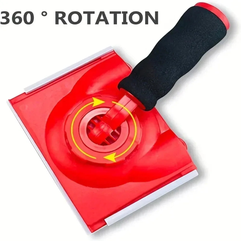 A red paint edge trimmer with a black rotatable handle shown for 360 degree rotation.