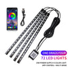 A set of four LED light strips with a USB power supply for car interior ambient lighting