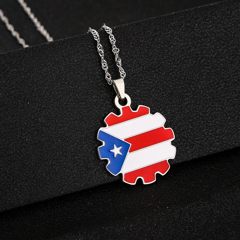 Stainless Steel Puerto Rico Map Pendant Necklace