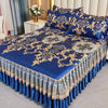 4-Piece Royal Blue Bedding Set with Bed Skirt and Pillow Covers