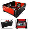 A black and red foldable battle arena stadium for spinning top battles with a lid.