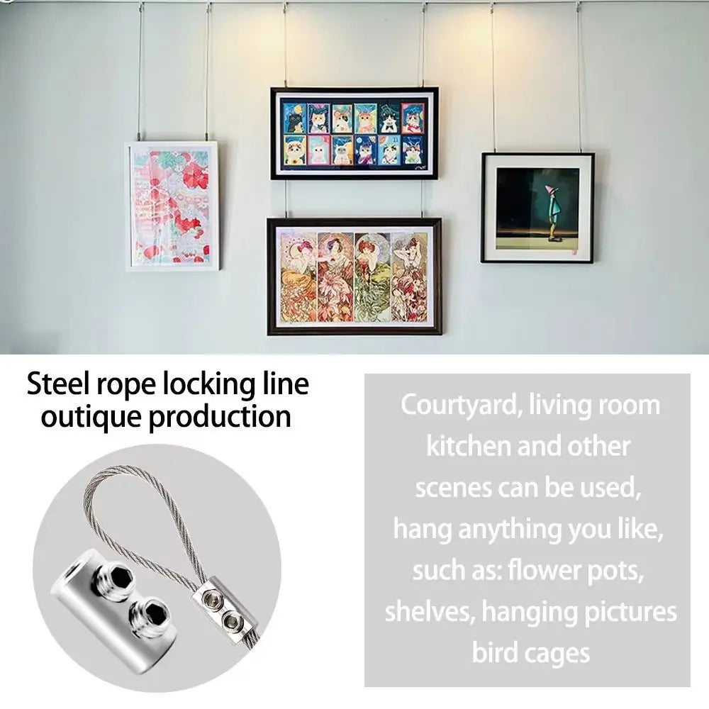 Stainless steel rope locking line used for hanging various items like pictures and plants