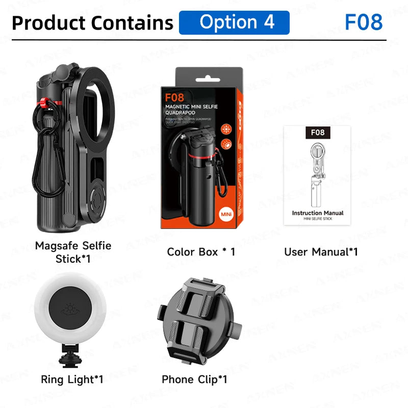 Magnetic mini selfie stick tripod with fill light and ring light for smartphone video