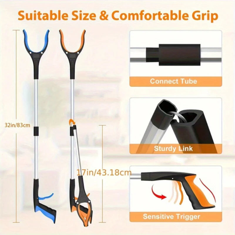 Image showing a 32-inch heavy-duty reacher grabber with a connect tube, sturdy link, and sensitive trigger.