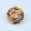 A metal battle spinning top featuring gold and red accents with a central white sphere.
