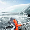A double-headed rotating car wash mop is cleaning water off a car's hood.