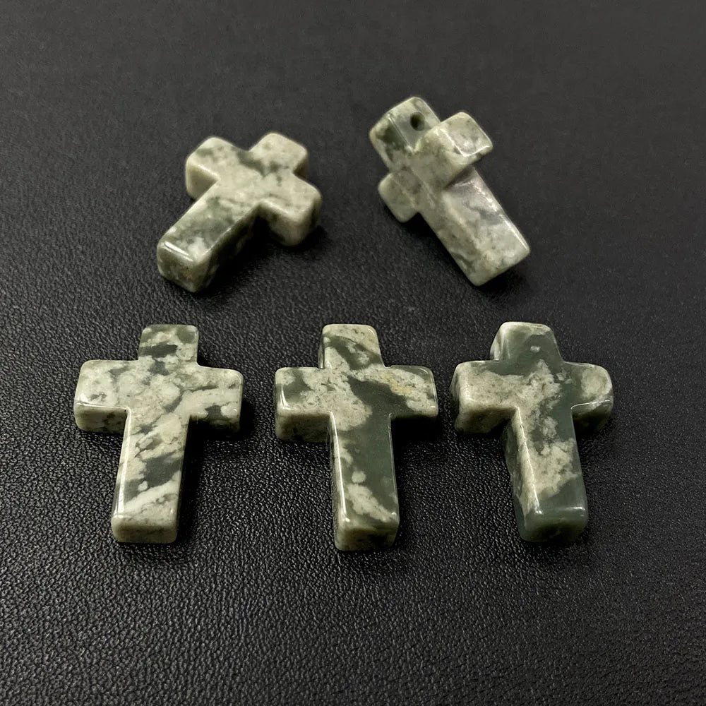Natural Stone Cross Pendant Charm for Jewelry Making