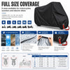 Black full size waterproof motorcycle cover with elastic hem and lock hole for security