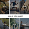 A collage showing various outdoor activities including driving, running, climbing, cycling, hiking, and fishing.
