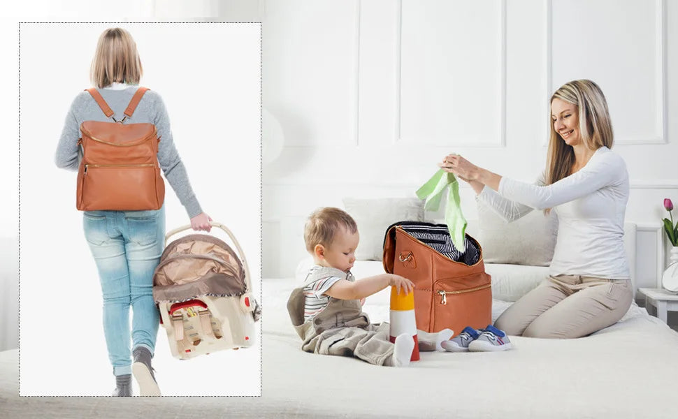 Leather-Look 20L Diaper Backpack with Stroller Straps