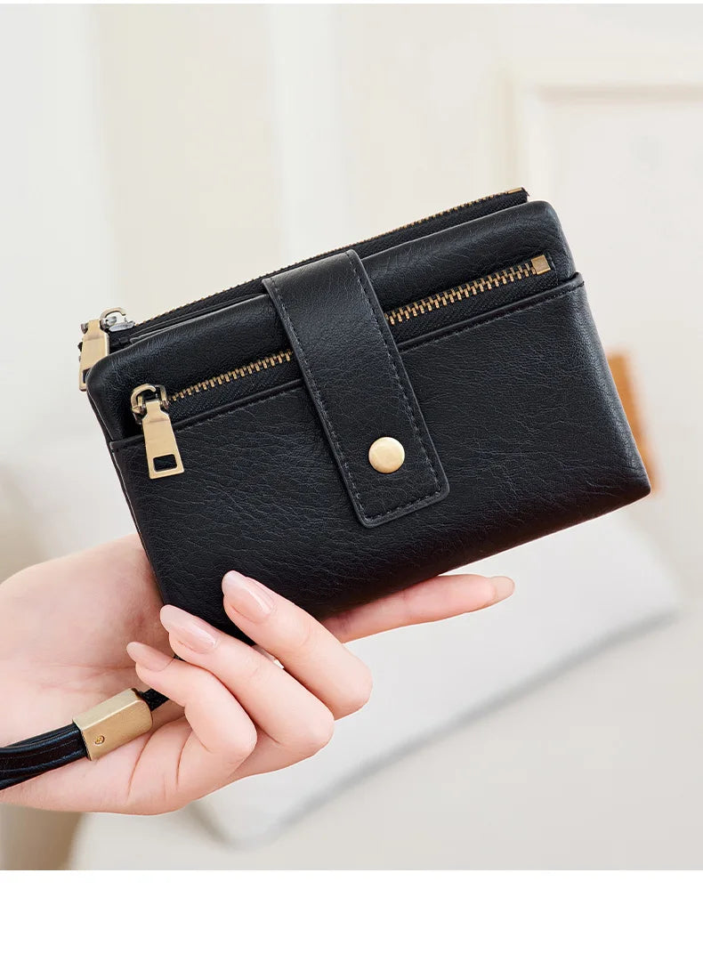 Vintage RFID-Blocking Triple-Fold Wallet with Double Zipper