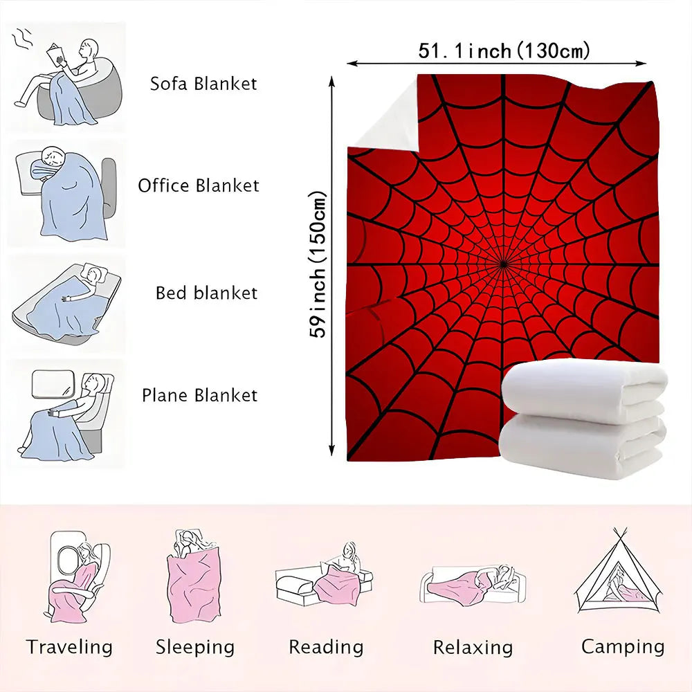 Red Spider Web Print Cozy Flannelette Throw Blanket