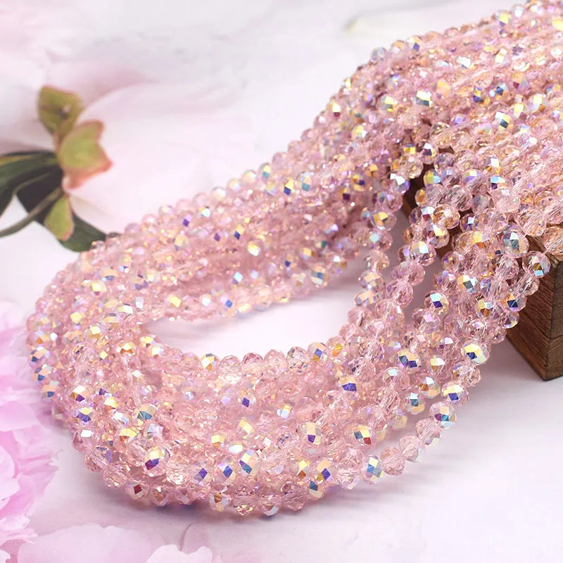 Pink AB Faceted Glass Crystal Rondelle Beads for Jewelry Making (8mm)