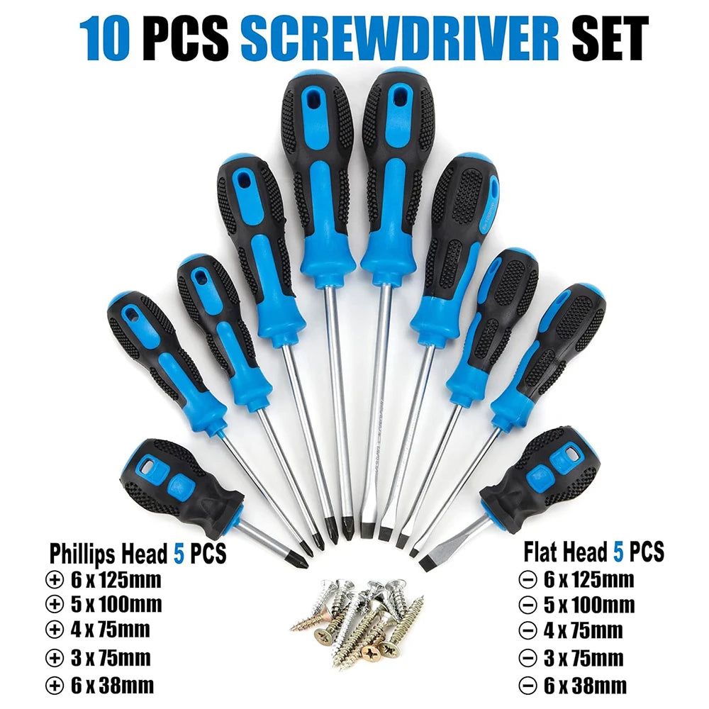 A set of 10 precision screwdrivers with various tips and storage options shown on a white background.