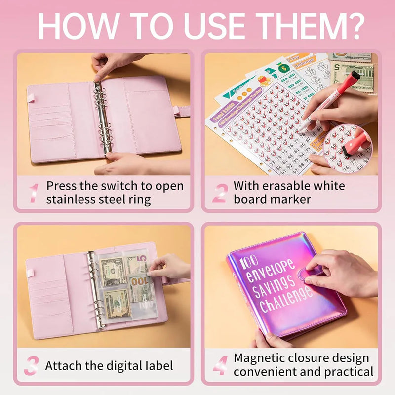 A5 Money Savings Challenge Binder with Cash Envelopes