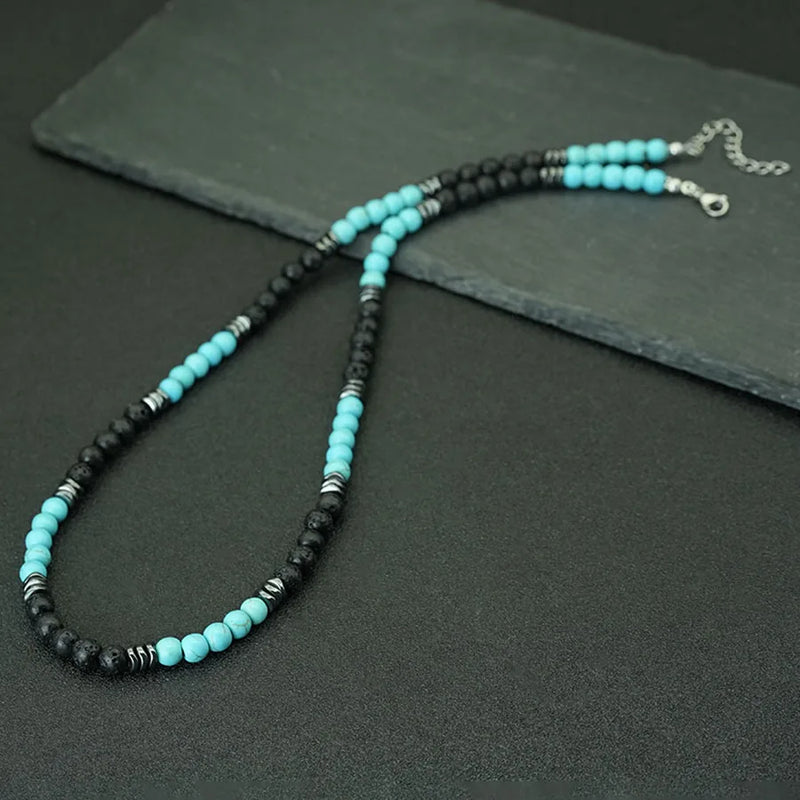 Tiger's Eye & Lava Stone Beaded Necklace