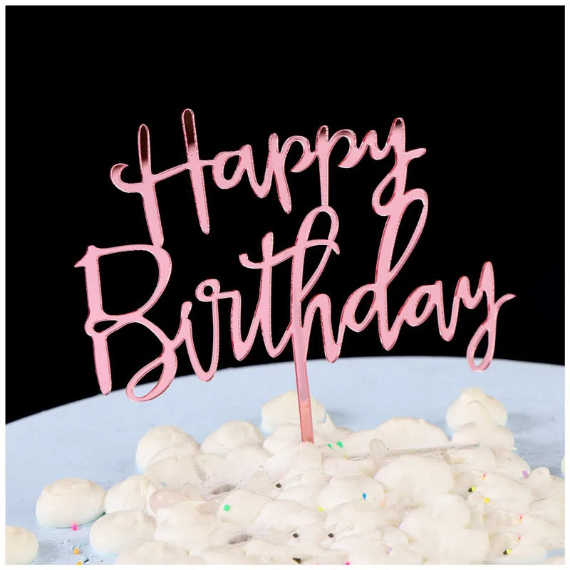 Gold Acrylic Happy Birthday Cake Toppers (Set of 10)