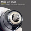 Close-up view of a Three-Jaw Chuck tool on a drill, showing the chuck mechanism.