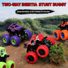 A collection of two-way inertia stunt buggies in various colors and sizes on a dirt terrain.
